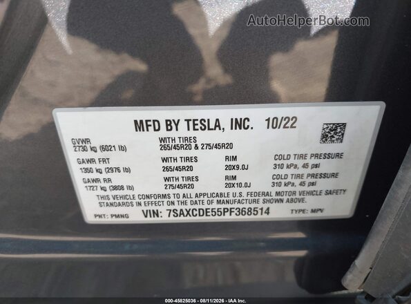 7SAXCDE55PF368514 2023 TESLA MODEL X Серый Вид подкапотного пространства