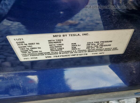 7SAYGAEE1NF310176 2022 TESLA MODEL Blue Вид підкапотного простору