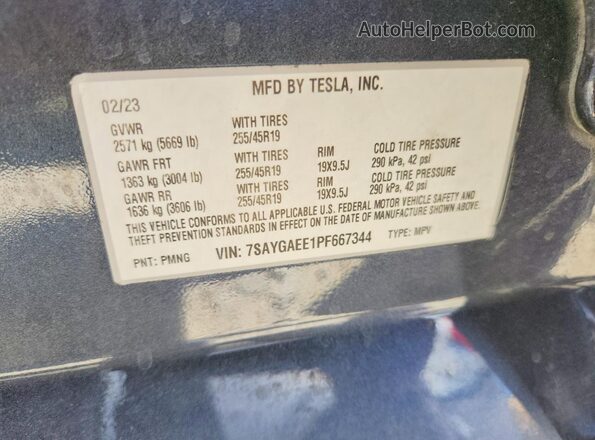 7SAYGAEE1PF667344 2023 TESLA MODEL Gray Панорамний вид салону 360°
