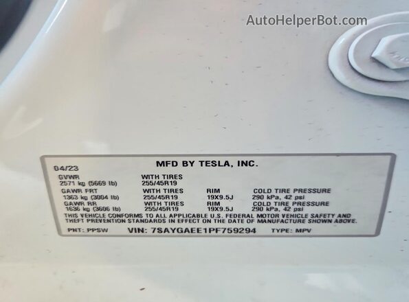 7SAYGAEE1PF759294 2023 TESLA MODEL White Widok komory silnika