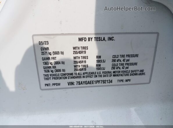 7SAYGAEE1PF792134 2023 TESLA MODEL Y White Вид підкапотного простору