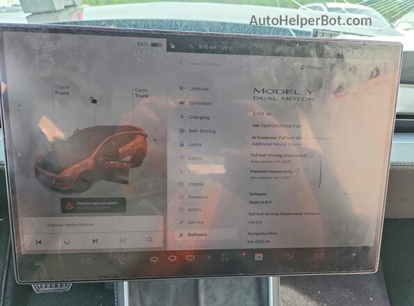 7SAYGAEE1TF617781 2026 TESLA MODEL Charcoal Սարքավորումների վահանակի տեսք