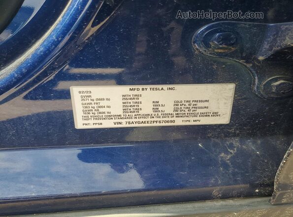 7SAYGAEE2PF670690 2023 TESLA MODEL Синий Вид подкапотного пространства