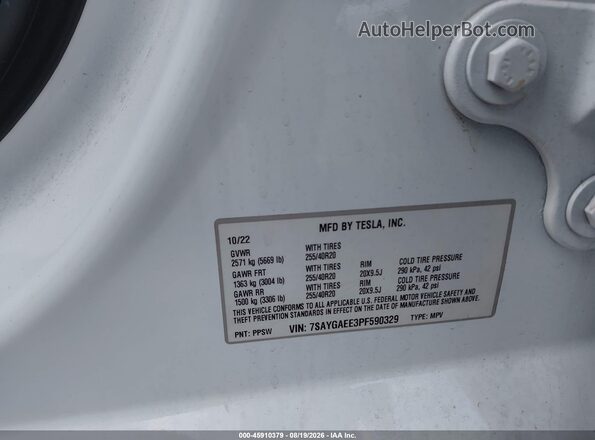 7SAYGAEE3PF590329 2023 TESLA MODEL Y White Вид підкапотного простору