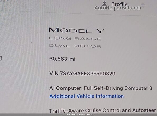 7SAYGAEE3PF590329 2023 TESLA MODEL Y White Вид задньої частини салону