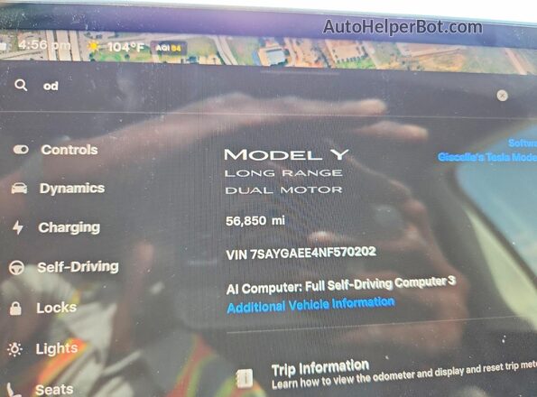 7SAYGAEE4NF570202 2022 TESLA MODEL White Widok zestawu wskaźników