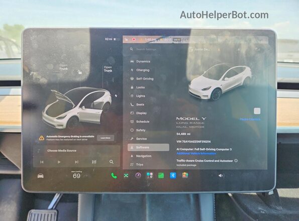 7SAYGAEE5NF310214 2022 TESLA MODEL Белый Вид щитка приборов
