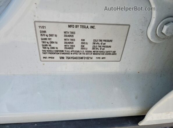 7SAYGAEE5NF310214 2022 TESLA MODEL Белый Вид подкапотного пространства
