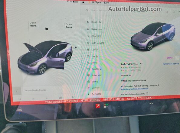 7SAYGAEE5NF329894 2022 TESLA MODEL White Սարքավորումների վահանակի տեսք