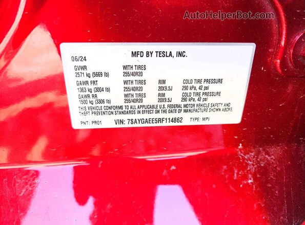7SAYGAEE5RF114862 2024 TESLA MODEL Red Engine compartment view