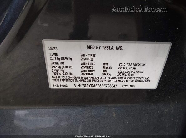 7SAYGAEE6PF706347 2023 TESLA MODEL Y Gray Вид підкапотного простору