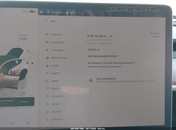 7SAYGAEE6PF706347 2023 TESLA MODEL Y Gray Вид задніх сидінь