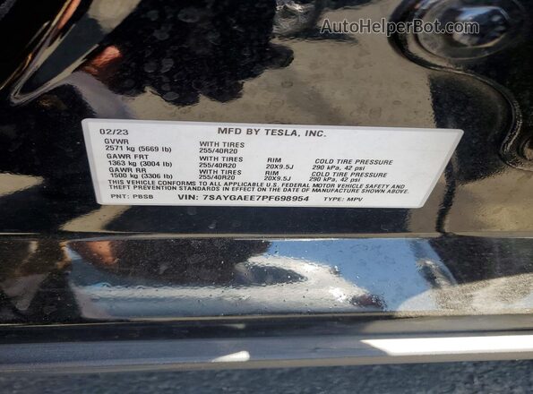 7SAYGAEE7PF698954 2023 TESLA MODEL Black Engine compartment view