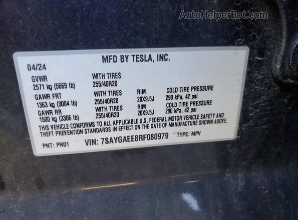 7SAYGAEE8RF080979 2024 TESLA MODEL Black VIN sticker view