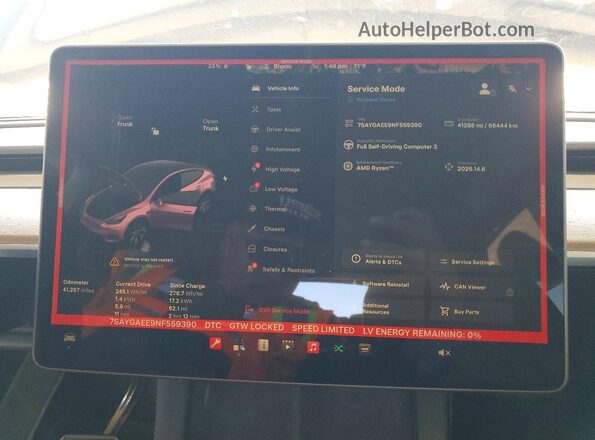 7SAYGAEE9NF559390 2022 TESLA MODEL Blue Սարքավորումների վահանակի տեսք