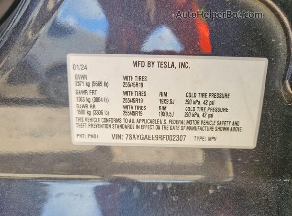 7SAYGAEE9RF002307 2024 TESLA MODEL Gray Շարժիչի բաժամունքի տեսք