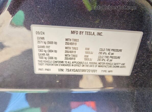 7SAYGAEE9RF201891 2024 TESLA MODEL Charcoal Вид підкапотного простору