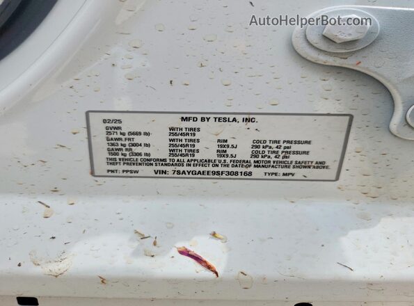 7SAYGAEE9SF308168 2025 TESLA MODEL White Engine compartment view