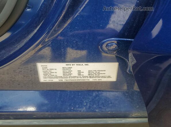 7SAYGAEEXRF202774 2024 TESLA MODEL Синий Вид наклейки с VIN-кодом