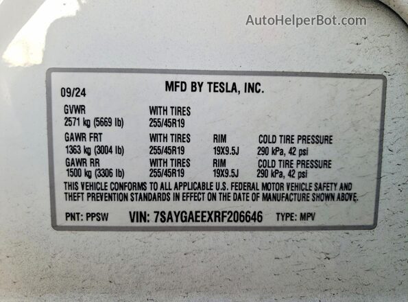7SAYGAEEXRF206646 2024 TESLA MODEL White Widok komory silnika