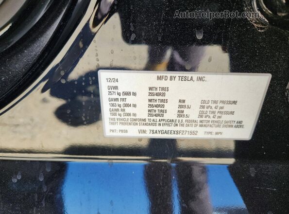7SAYGAEEXSF271552 2025 TESLA MODEL Black VIN კოდის სტიკერის ხედი