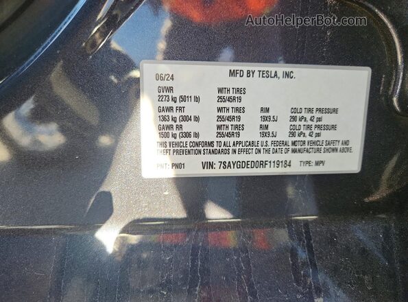 7SAYGDED0RF119184 2024 TESLA MODEL Gray Engine compartment view