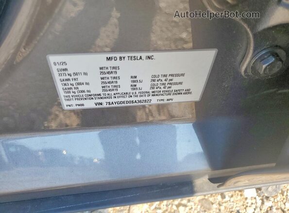7SAYGDED0SA362822 2025 TESLA MODEL Silver Vista del compartimento del motor