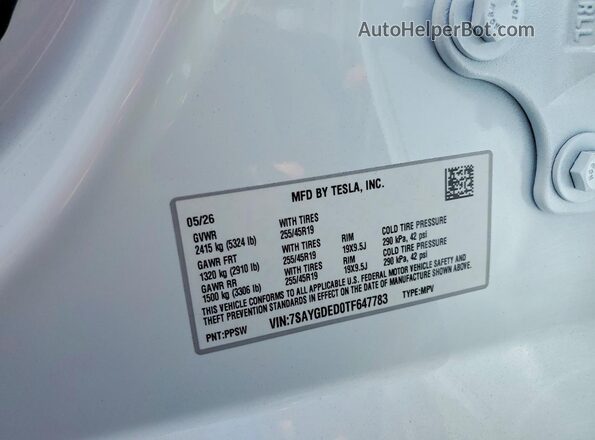 7SAYGDED0TF647783 2026 TESLA MODEL White Вид підкапотного простору