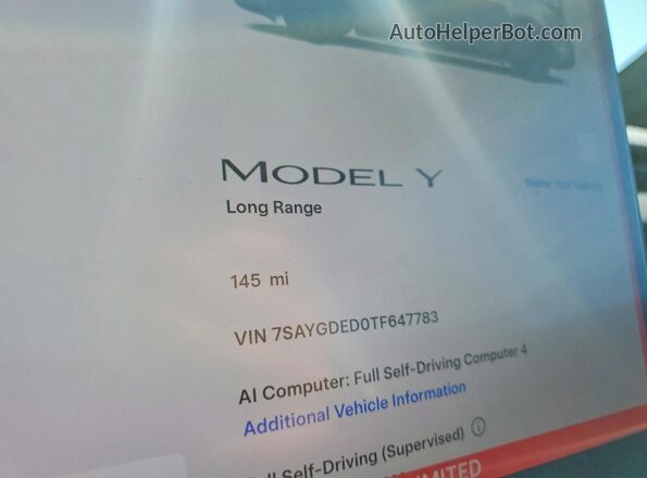7SAYGDED0TF647783 2026 TESLA MODEL White Вид щитка приладів