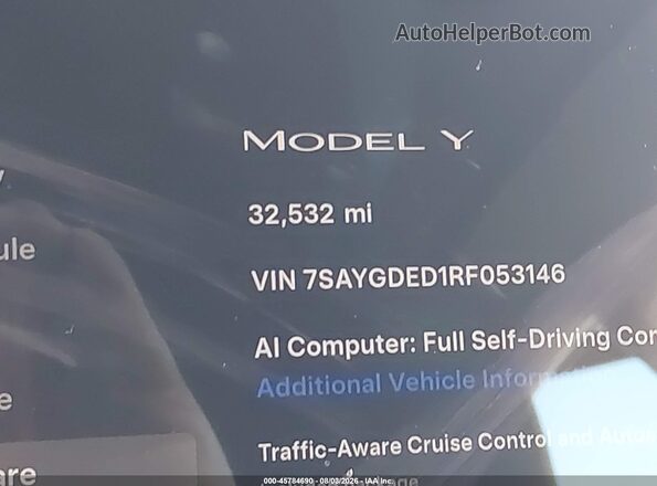7SAYGDED1RF053146 2024 TESLA MODEL Y Серый Вид задней части салона