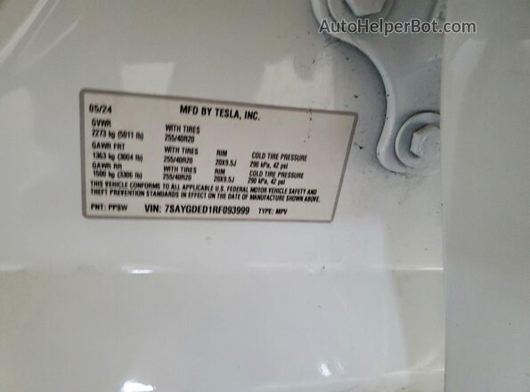 7SAYGDED1RF093999 2024 TESLA MODEL White Widok komory silnika