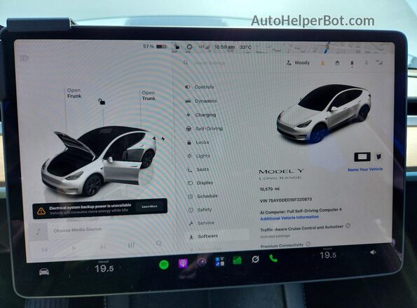 7SAYGDED1SF320873 2025 TESLA MODEL White ხელსაწყოთა პანელის ხედი