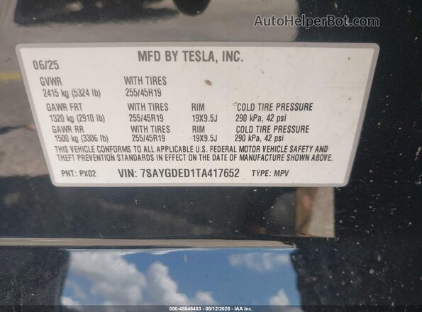 7SAYGDED1TA417652 2026 TESLA MODEL Y Black Engine compartment view