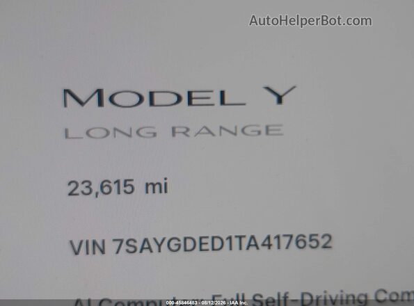 7SAYGDED1TA417652 2026 TESLA MODEL Y Black 360 interior view