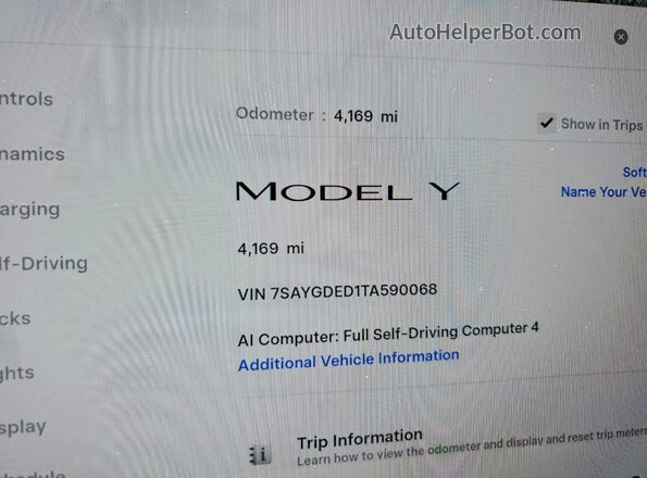 7SAYGDED1TA590068 2026 TESLA MODEL Charcoal Вид щитка приладів