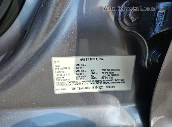 7SAYGDED1TF434132 2026 TESLA MODEL Gray VIN sticker view