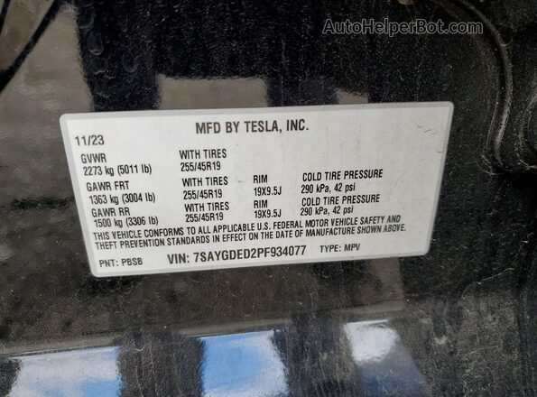 7SAYGDED2PF934077 2023 TESLA MODEL Black Շարժիչի բաժամունքի տեսք