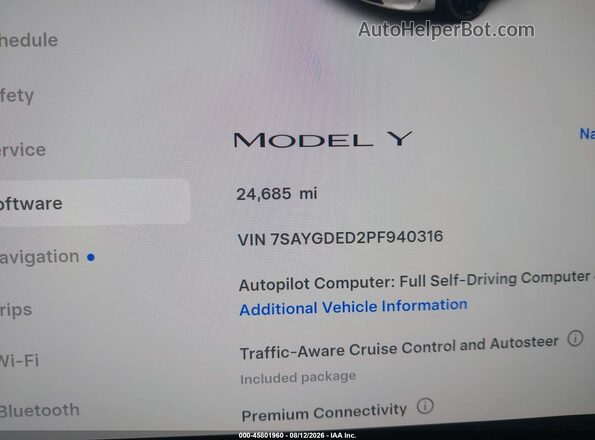 7SAYGDED2PF940316 2023 TESLA MODEL Y White უკანა სალონის ხედი