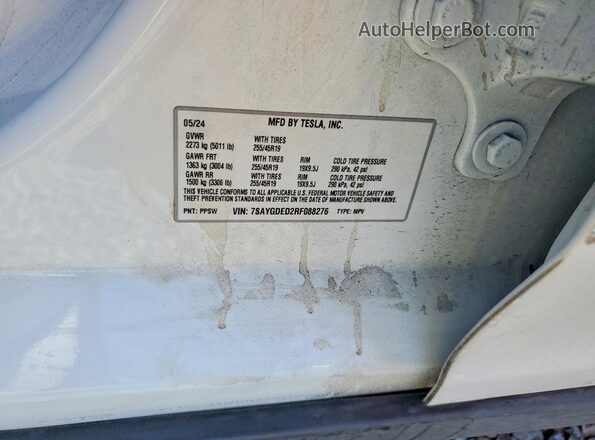 7SAYGDED2RF088276 2024 TESLA MODEL White ძრავის განყოფილების ხედი