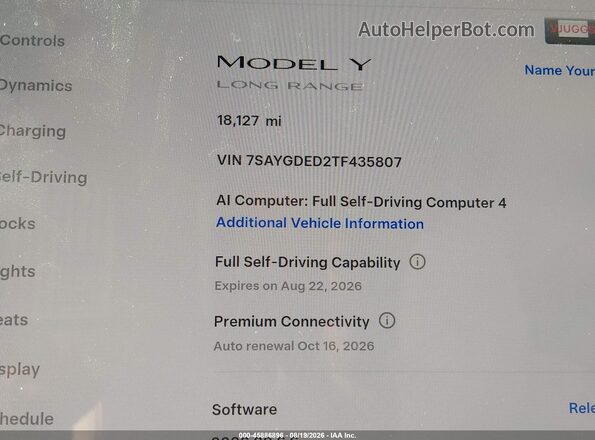 7SAYGDED2TF435807 2026 TESLA MODEL Y Gray უკანა სავარძლების ხედი
