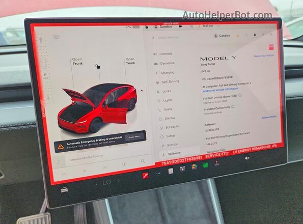 7SAYGDED2TF636381 2026 TESLA MODEL Красный Вид щитка приборов