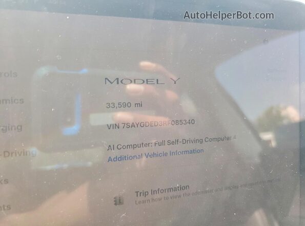 7SAYGDED3RF085340 2024 TESLA MODEL Серый Вид щитка приборов