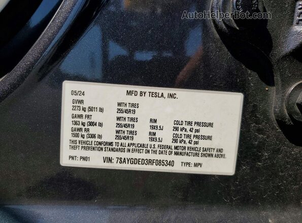 7SAYGDED3RF085340 2024 TESLA MODEL Серый Вид наклейки с VIN-кодом