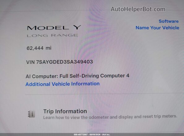 7SAYGDED3SA349403 2025 TESLA MODEL Y Gray 