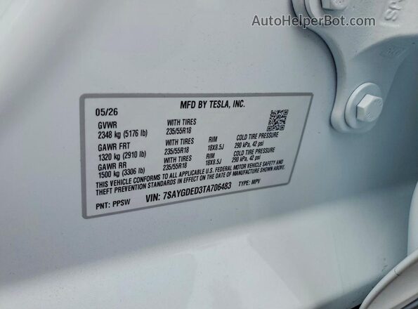 7SAYGDED3TA706483 2026 TESLA MODEL Белый Вид подкапотного пространства