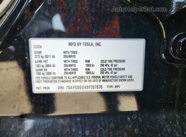 7SAYGDED4SF267876 2025 TESLA MODEL Black Вид наклейки з VIN-кодом