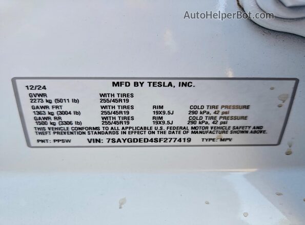 7SAYGDED4SF277419 2025 TESLA MODEL White Vista del compartimento del motor