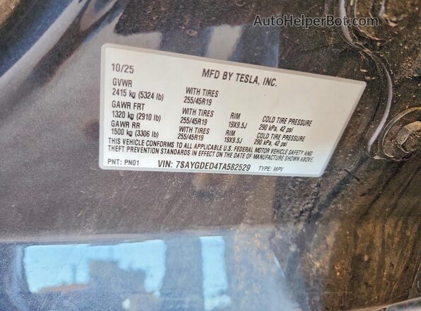 7SAYGDED4TA582529 2026 TESLA MODEL Gray Vista del compartimento del motor