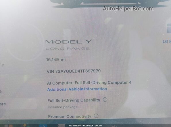 7SAYGDED4TF397979 2026 TESLA MODEL Y Black Rear seats view