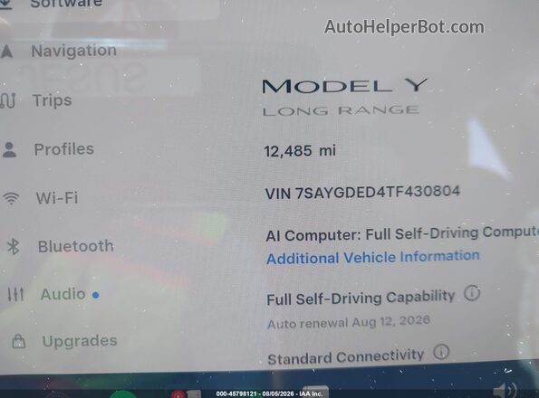 7SAYGDED4TF430804 2026 TESLA MODEL Y Blue Rear seats view
